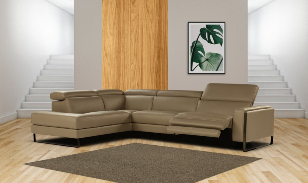 Pier Brown Leather Sectional Chaise with Adjustable Headrest- Jennifer Furniture