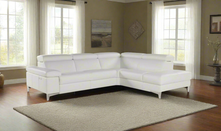 Nicoletti Italia Megan L-Shape Leather Sectional Recliner Sofa w/ Adjustable Headrest- Jennifer Furniture