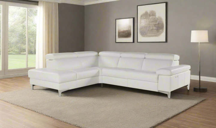Nicoletti Italia Megan L-Shape Leather Sectional Recliner Sofa w/ Adjustable Headrest- Jennifer Furniture