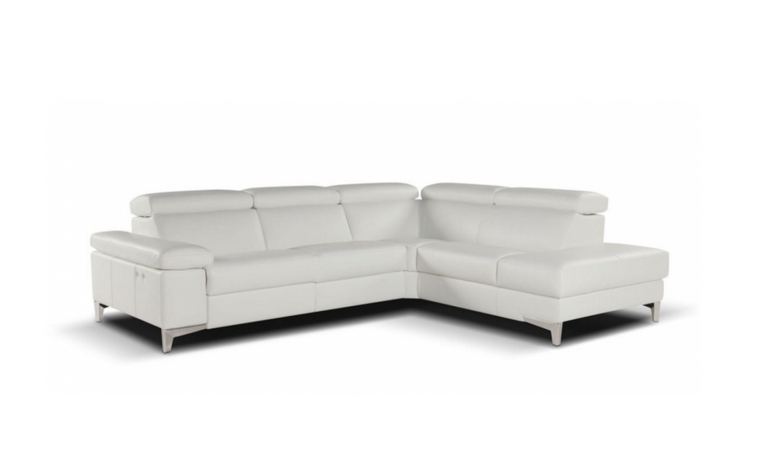 Nicoletti Italia Megan L-Shape Leather Sectional Recliner Sofa w/ Adjustable Headrest- Jennifer Furniture
