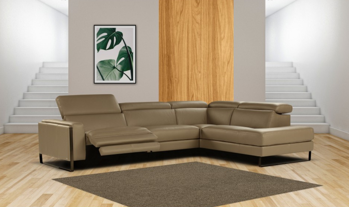 Pier Brown Leather Sectional Chaise with Adjustable Headrest- Jennifer Furniture