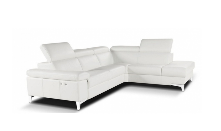 Nicoletti Italia Megan L-Shape Leather Sectional Recliner Sofa w/ Adjustable Headrest- Jennifer Furniture