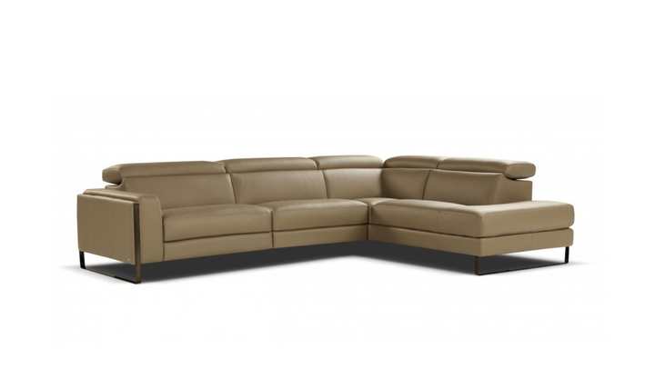 Pier Brown Leather Sectional Chaise with Adjustable Headrest- Jennifer Furniture