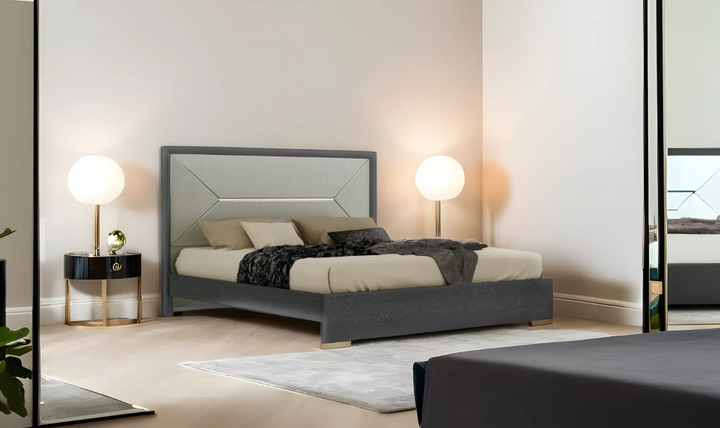 Track Wooden Panel Bed In Gray (King/Queen)-Jennifer Furniture
