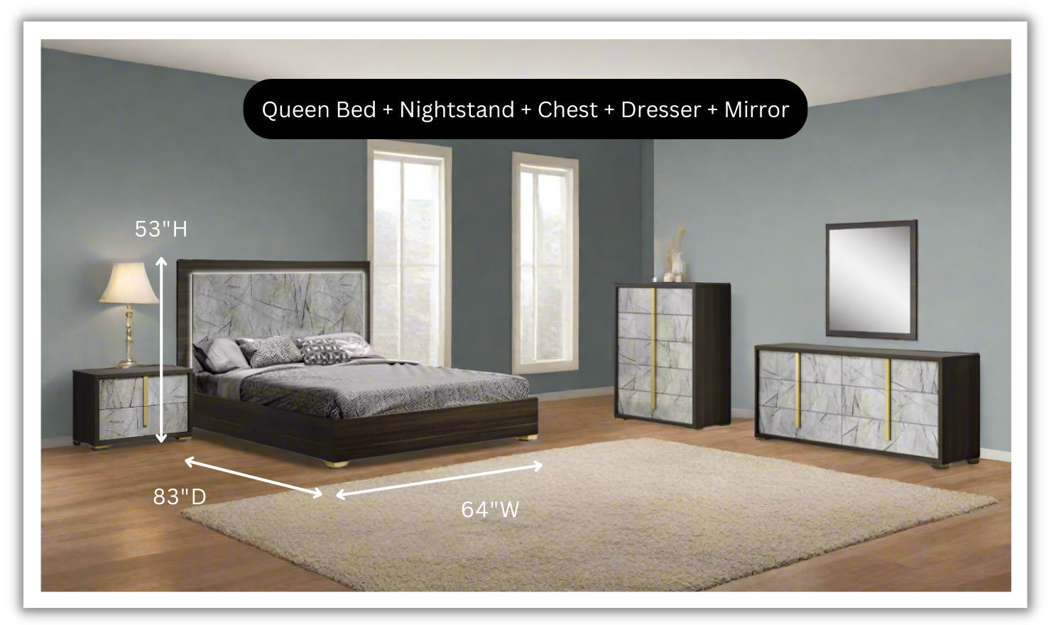 Jennifer Italia Travertine Premium Bedroom Set