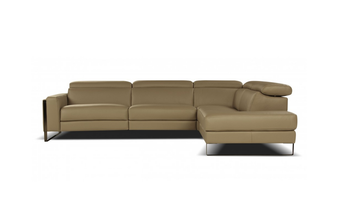 Pier Brown Leather Sectional Chaise with Adjustable Headrest- Jennifer Furniture
