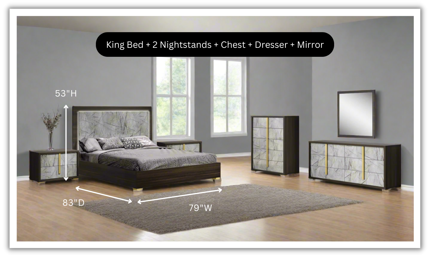 Jennifer Italia Travertine Premium Bedroom Set