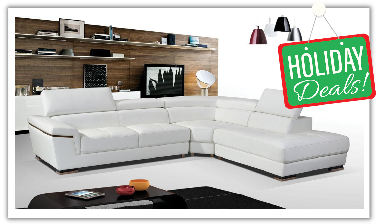 ESF Mendola Leather Sectional Sofa with Adjustable Headrest In White- Jennifer Furniture