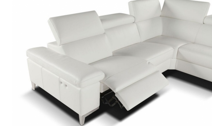 Nicoletti Italia Megan L-Shape Leather Sectional Recliner Sofa w/ Adjustable Headrest- Jennifer Furniture