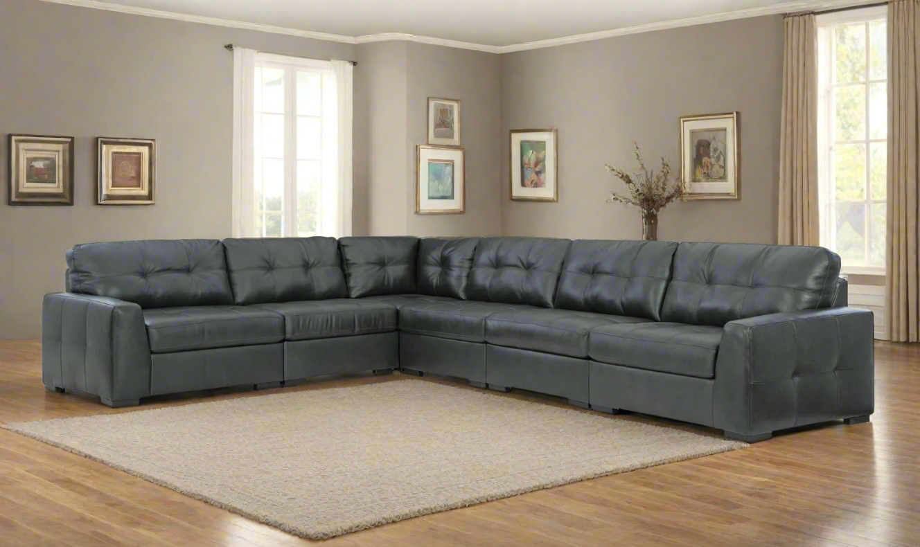 Modern Heritage Brindley Pier Fog Leather Modular Sectional Sofa