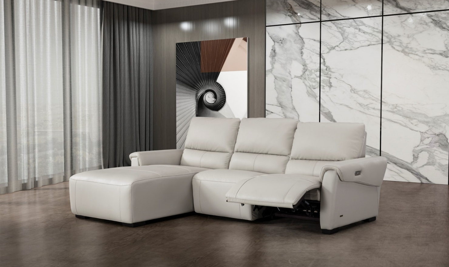 Maria Leather Electric Recliner Sectional Sofa- Jennifer Furniture