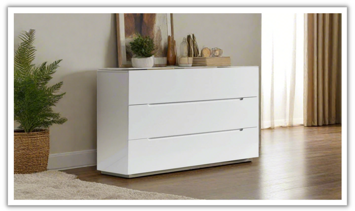 ESF Italia Max 3 Drawers Dresser in High-Gloss white Finish