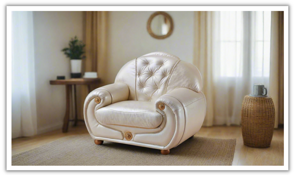 ESF Italia Giza Leather Chair with Tufted Back In Beige- Jennifer Furniture