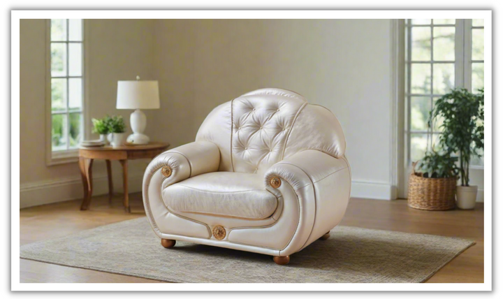 ESF Italia Giza Leather Chair with Tufted Back In Beige- Jennifer Furniture