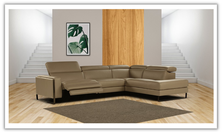 Pier Brown Leather Sectional Chaise with Adjustable Headrest- Jennifer Furniture