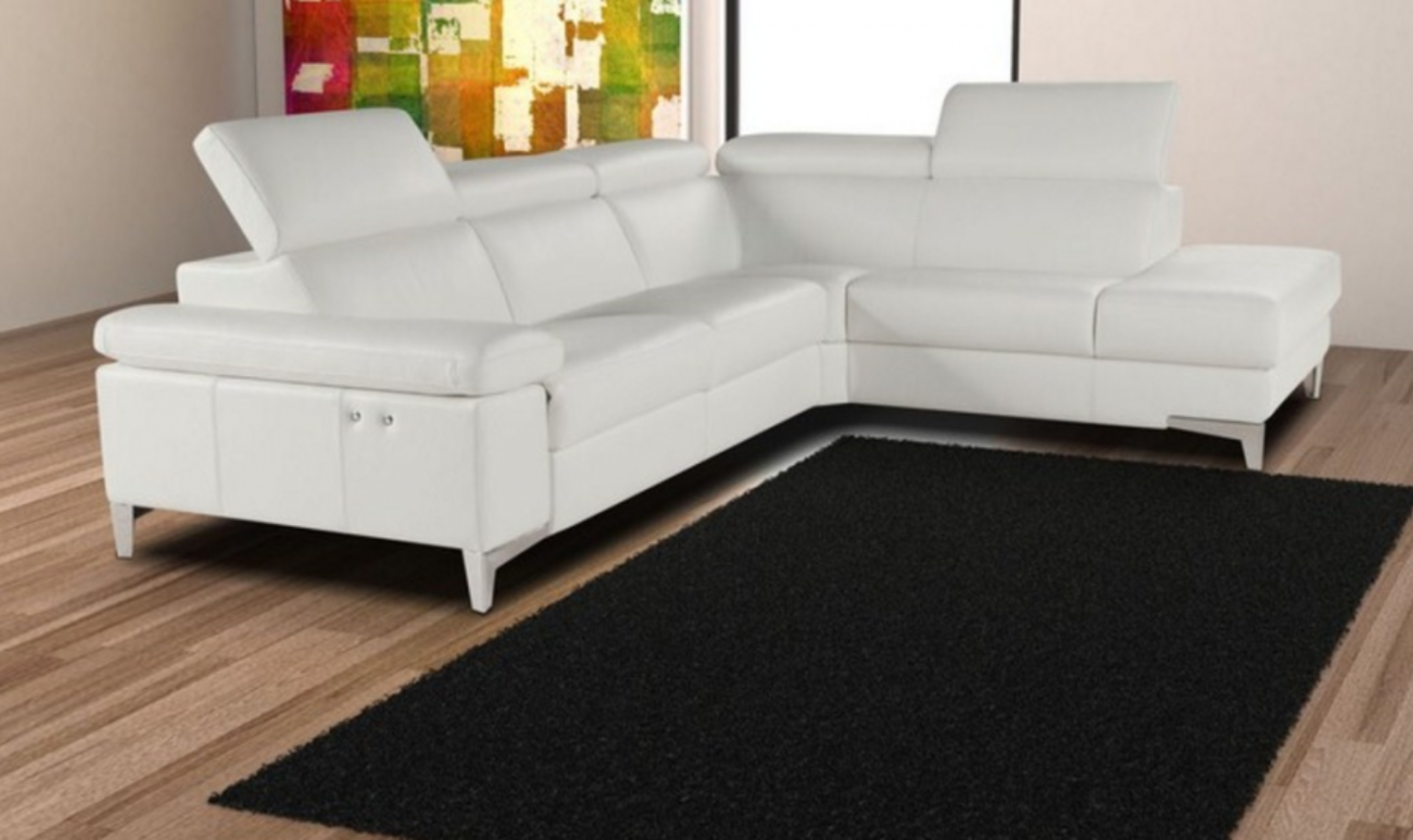 Nicoletti Italia Megan L-Shape Leather Sectional Recliner Sofa w/ Adjustable Headrest- Jennifer Furniture