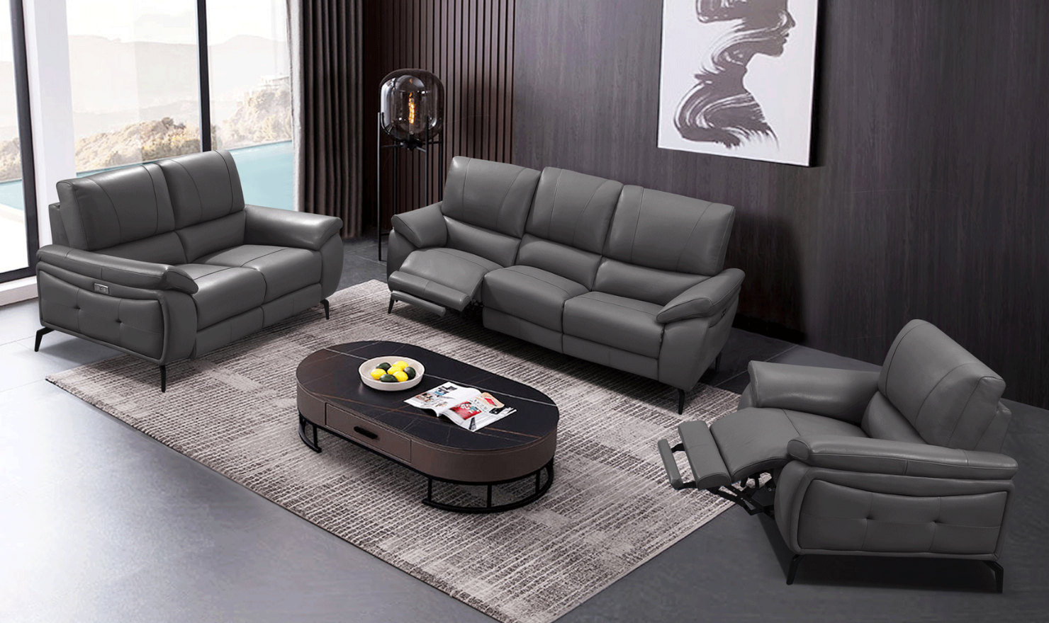 ESF Italia Jake Leather Electric Recliner Living Room Set- Jennifer Furniture
