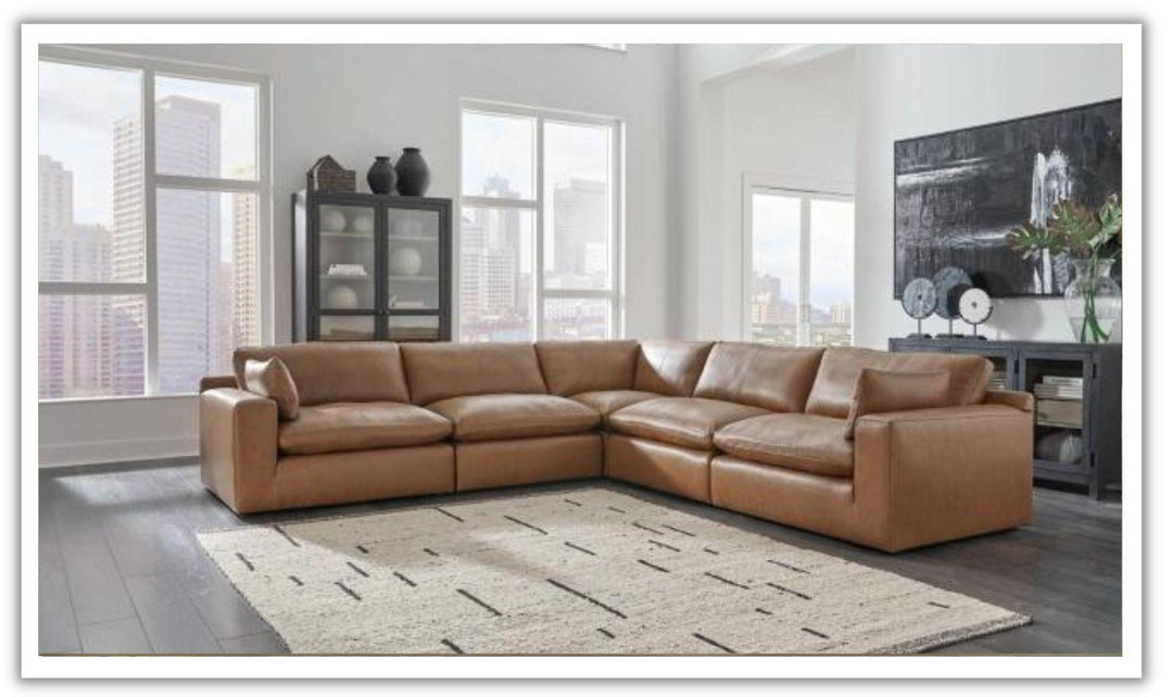 Modern Heritage Emilia 5-Piece Leather Sectional with Removable Cushions