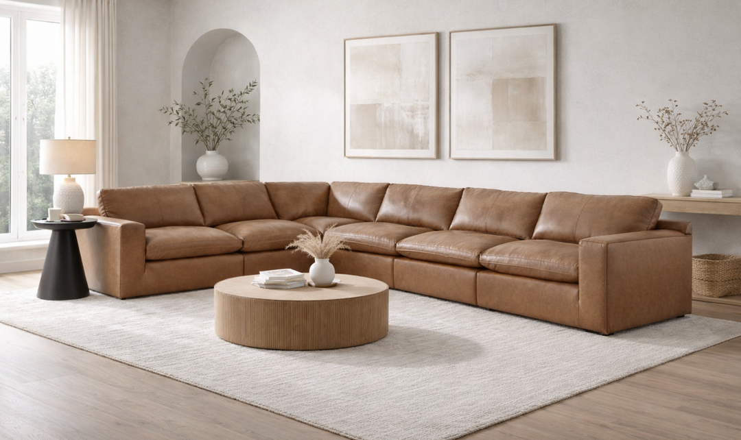 Modern Heritage Emilia 6-Piece Leather Sectional Sofa - Jennifer Furniture