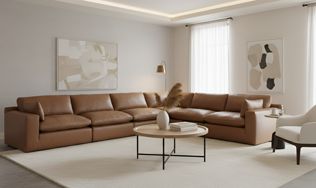 Modern Heritage Emilia 6-Piece Leather Sectional Sofa - Jennifer Furniture