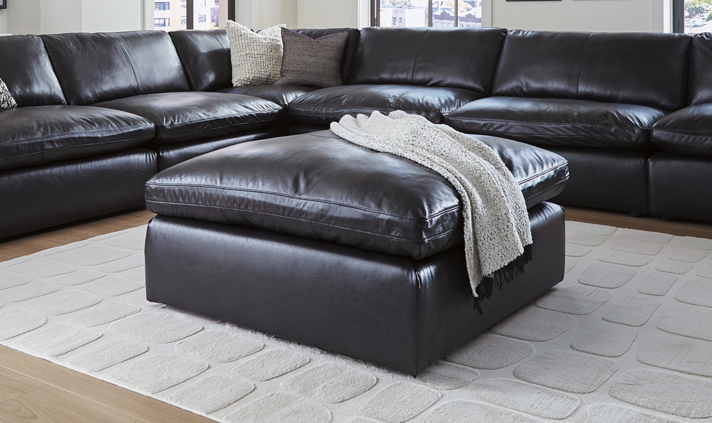 Modern Heritage Emilia Oversized Leather Accent Ottoman in Rectangle