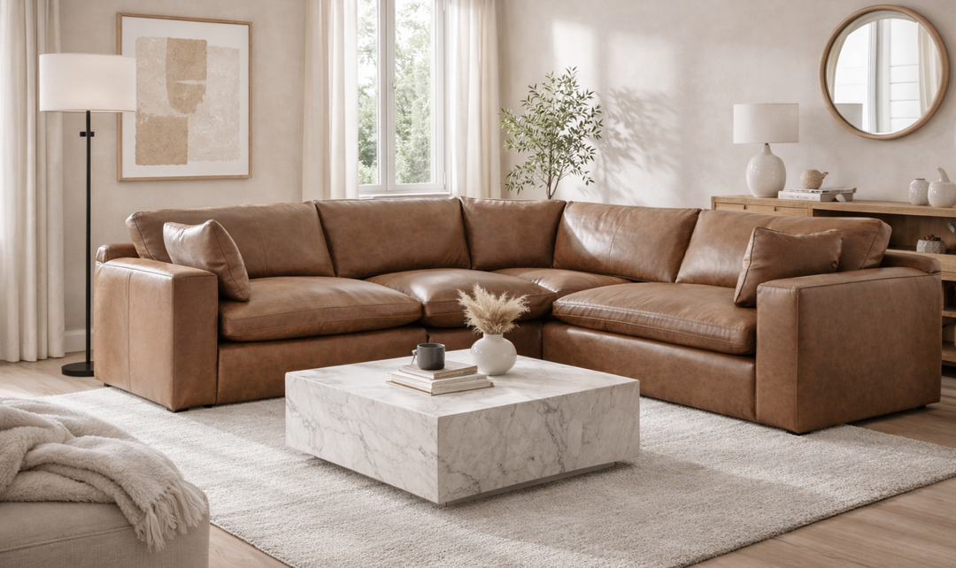 Modern Heritage Emilia 4-Piece Leather Sectional Sofa - Jennifer Furniture