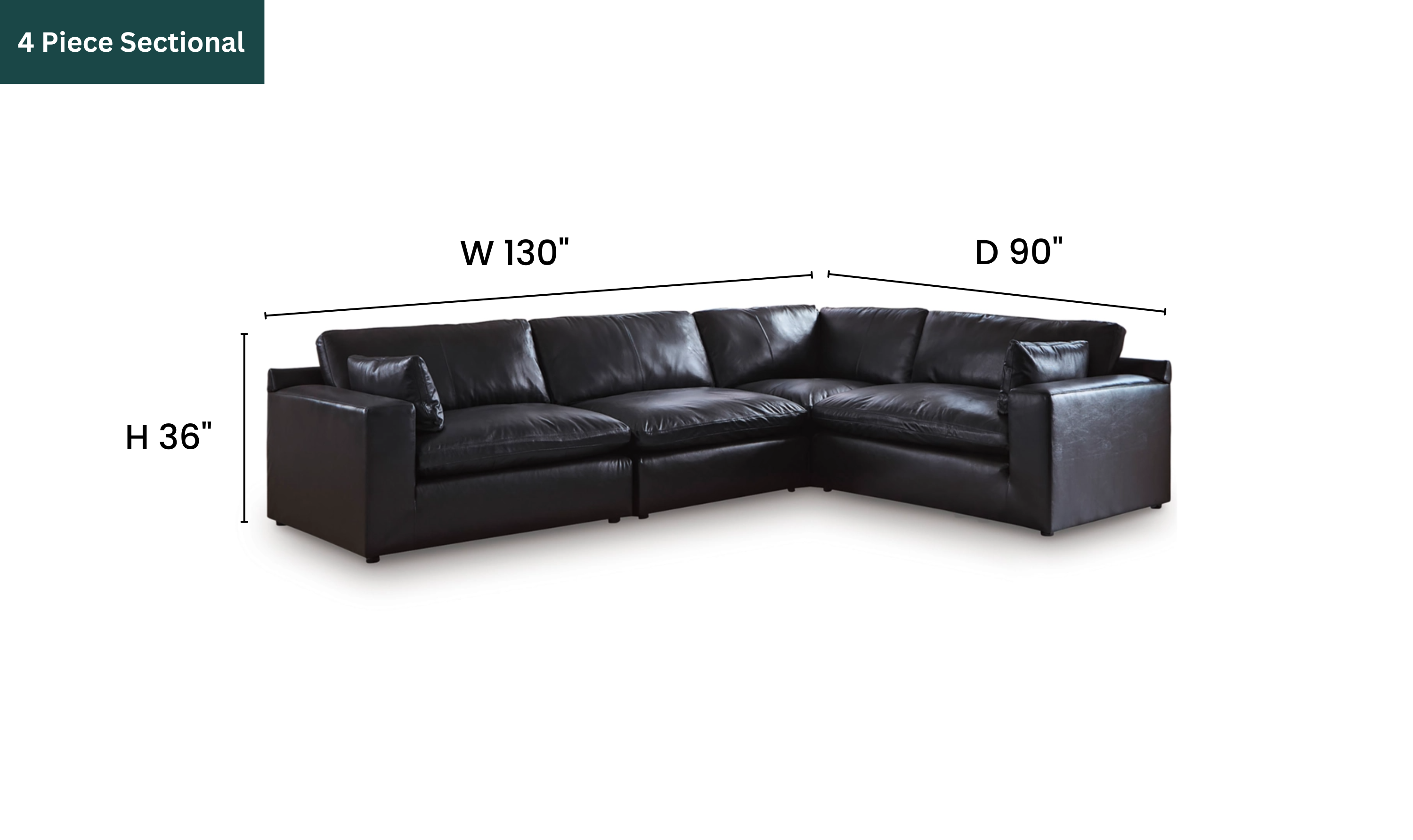 Modern Heritage Emilia Leather Sectional In Black - Jennifer Furniture