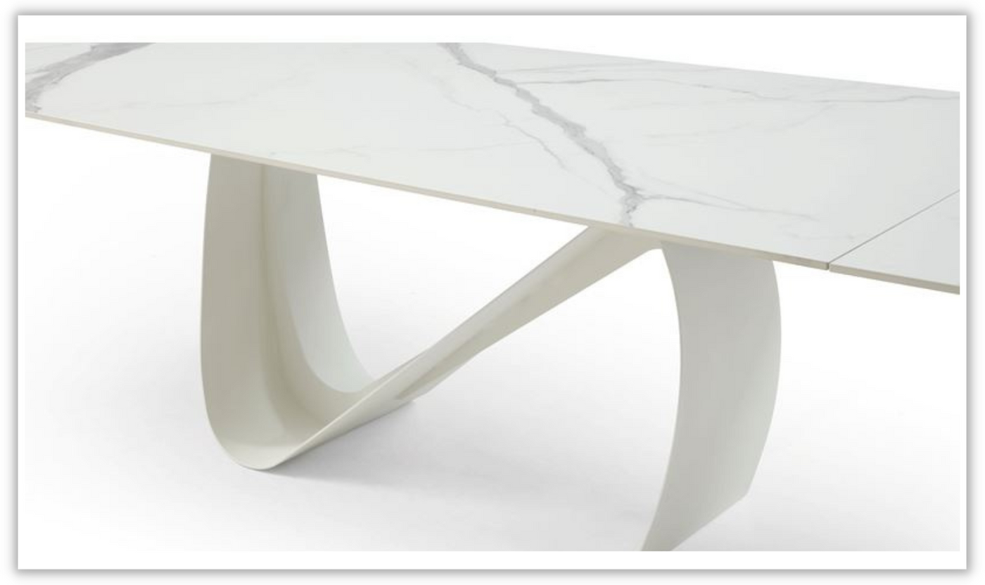 European White Ceramic Top Marble Design Extention Dining Table