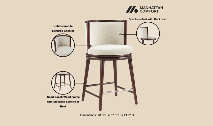 Manhattan Comfort Evalyn Wooden Upholstered Counter Stool