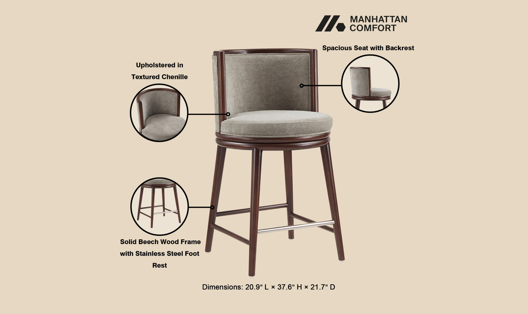 Manhattan Comfort Evalyn Wooden Upholstered Counter Stool
