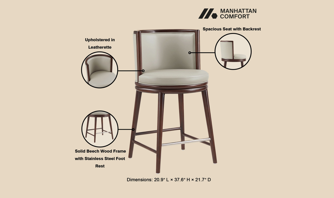 Manhattan Comfort Evalyn Wooden Upholstered Counter Stool
-Jennifer Furniture