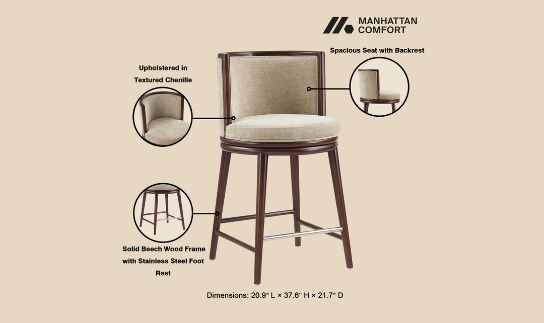 Manhattan Comfort Evalyn Wooden Upholstered Counter Stool