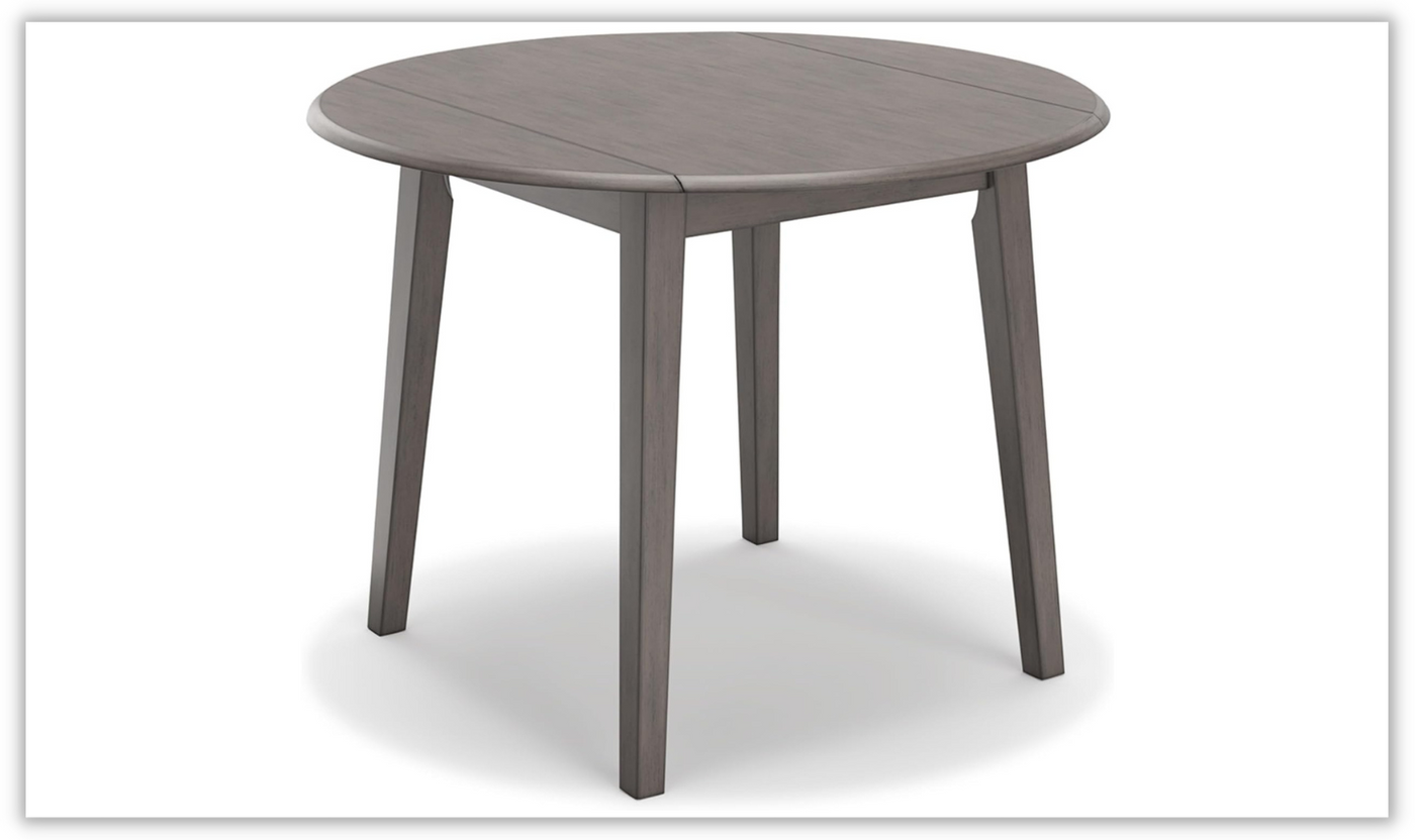 Shullden Round Drop Leaf Wooden Dining Table in Gray