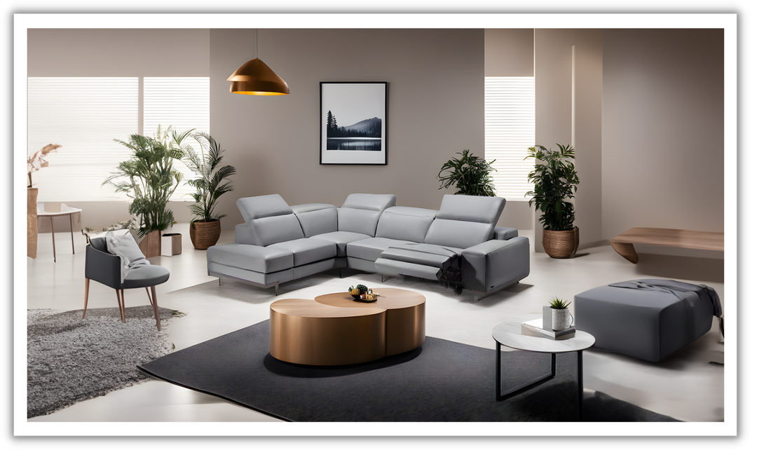 Jennifer Italia Episode 3-Seater L-shaped Leather Sectional Sofa in Light Gray