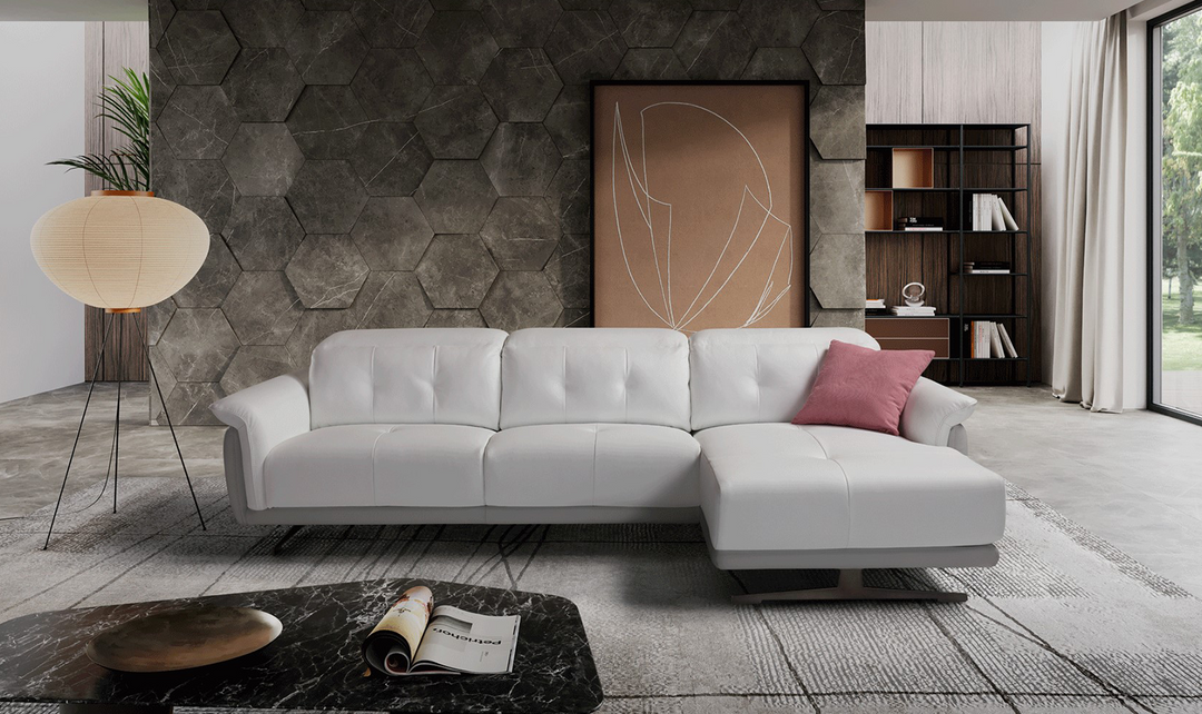 Filosofa Leather Sectional with Chaise in White