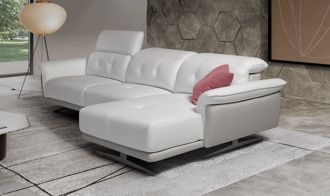 Filosofa Leather Sectional with Chaise in White