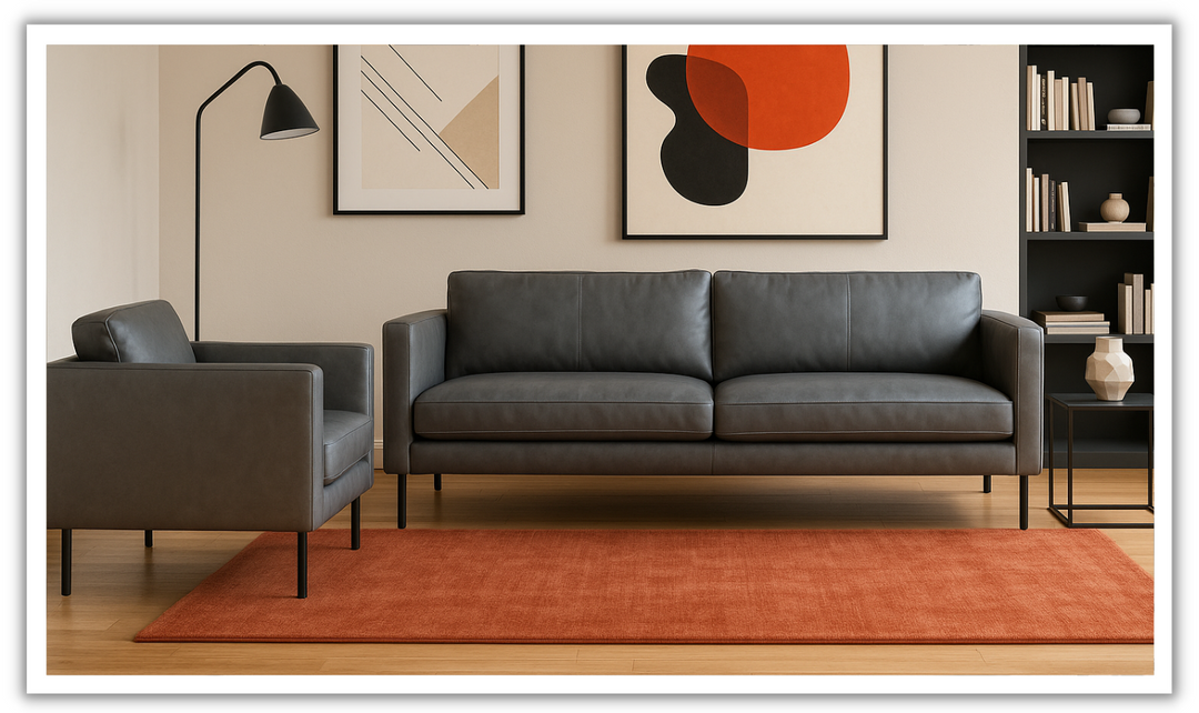 Fjords Villa Leather Upholstered 2-pieces Living Room Set (Sofa + Chair)-jennifer furniture