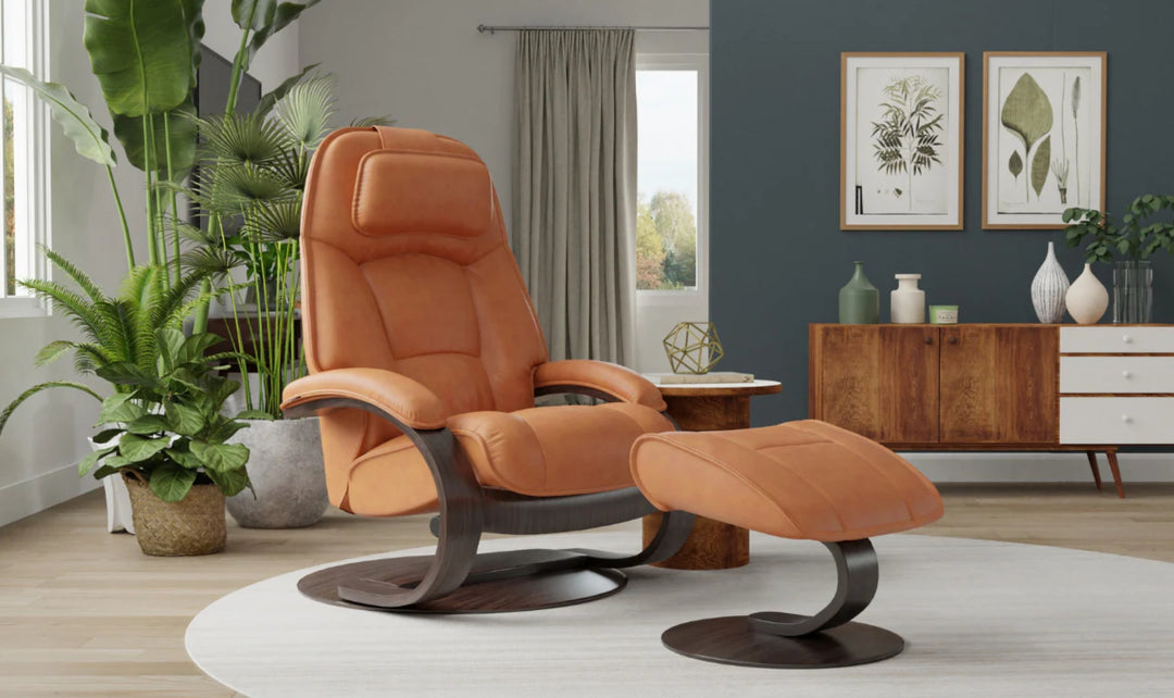 Fjords Admiral C Leather Swivel Recliner Chair with Footstool-Jennifer Furniture