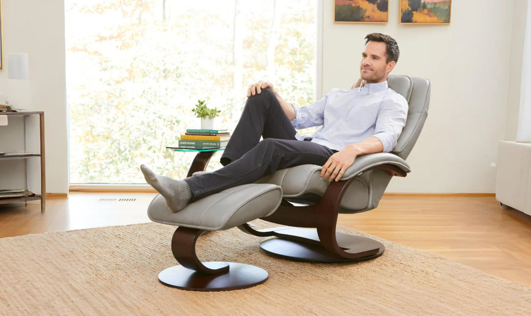 Fjords Admiral C Leather Swivel Recliner Chair with Footstool-Jennifer Furniture