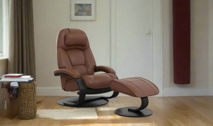Fjords Admiral C Leather Swivel Recliner Chair with Footstool-Jennifer Furniture