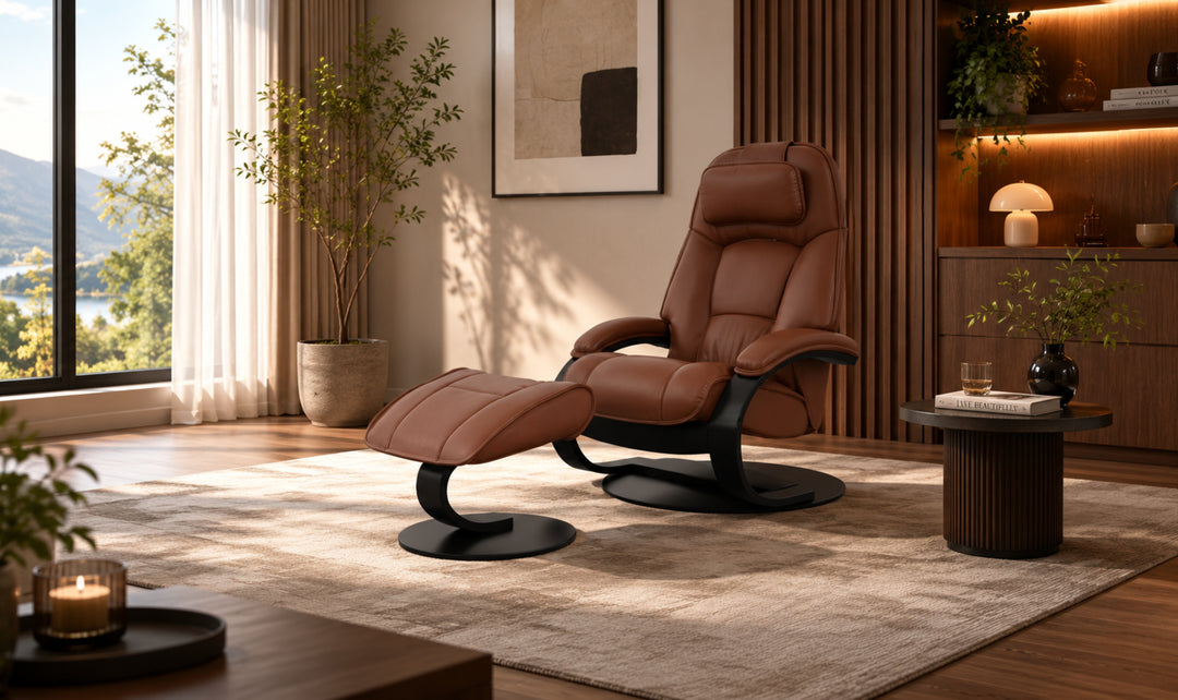 Admiral C Leather Swivel Manual Recliner Chair with Footstool in Two Sizes-Jennifer Furniture