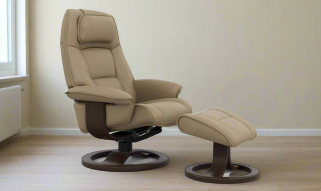 Fjords Admiral R Leather Swivel Recliner Chair with Footstool-Jennifer Furniture
