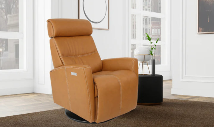 Fjords Milan Leather Swivel Glider Power Recliner Chair in Two Sizes-Jennifer Furniture