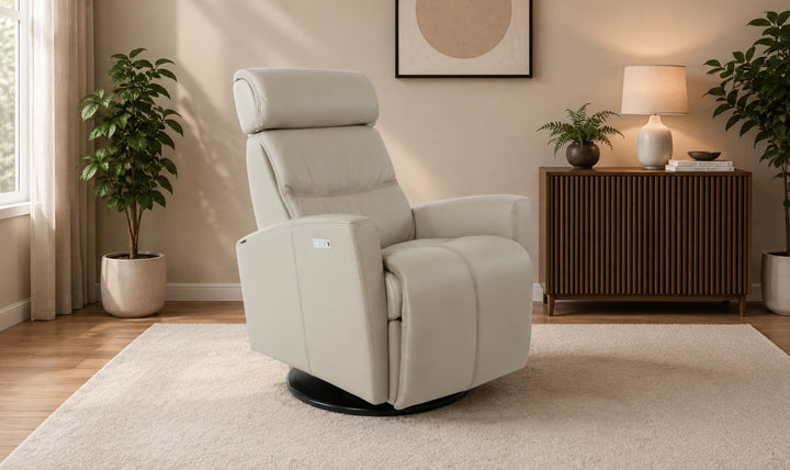 Fjords Milan Leather Swivel Glider Power Recliner Chair in Two Sizes-Jennifer Furniture