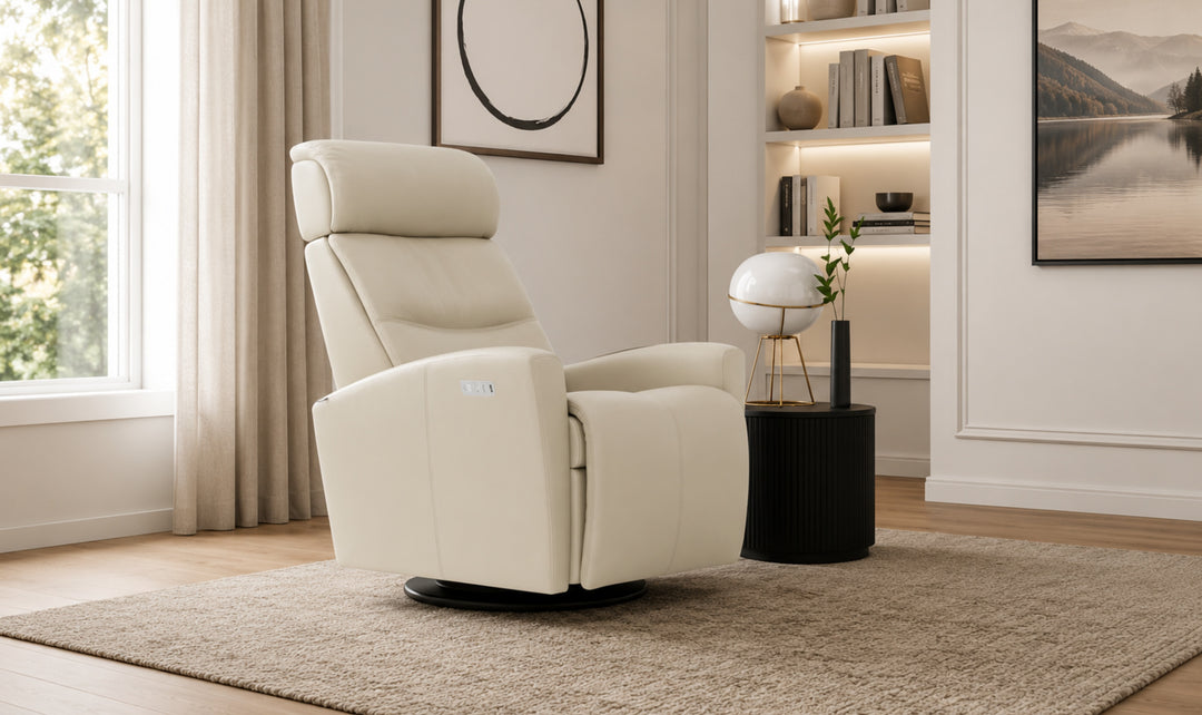 Fjords Milan Leather Swivel Glider Power Recliner Chair in Two Sizes-Jennifer Furniture