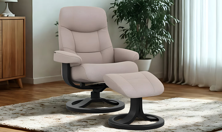 Fjords Muldal R Leather Manual Swivel Recliner Chair with Footstool in Two Sizes-Jennifer Furniture