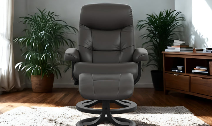 Fjords Muldal R Leather Manual Swivel Recliner Chair with Footstool in Two Sizes-Jennifer Furniture