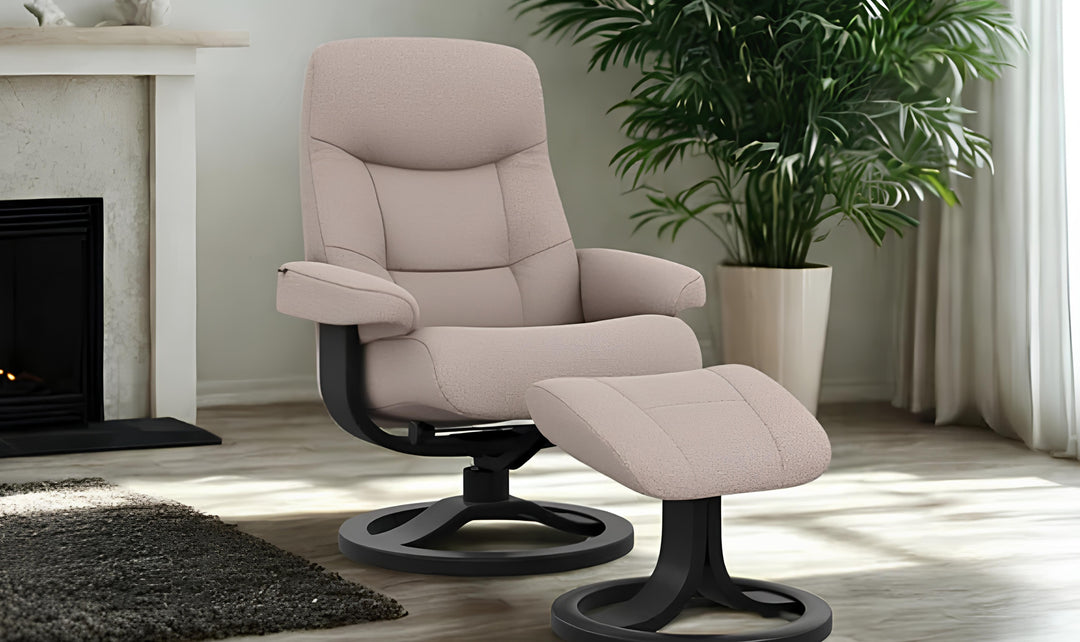 Fjords Muldal R Leather Manual Swivel Recliner Chair with Footstool in Two Sizes-Jennifer Furniture