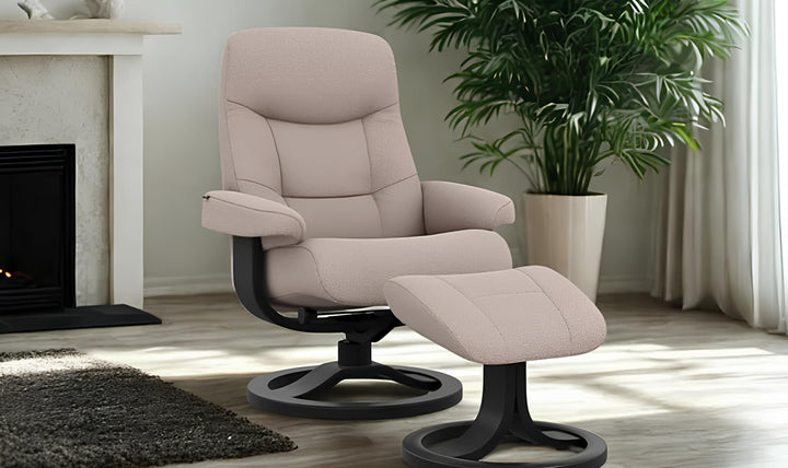 Fjords Muldal R Leather Manual Swivel Recliner Chair with Footstool in Two Sizes-Jennifer Furniture