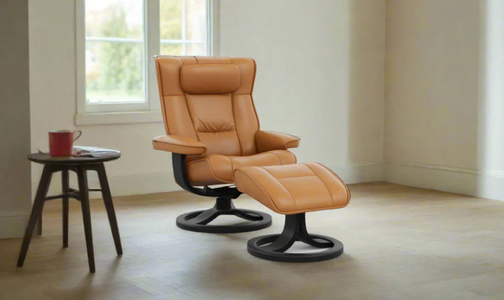 Fjords Regent R Leather Swivel Manual Recliner Chair with Footstool-Jennifer Furniture